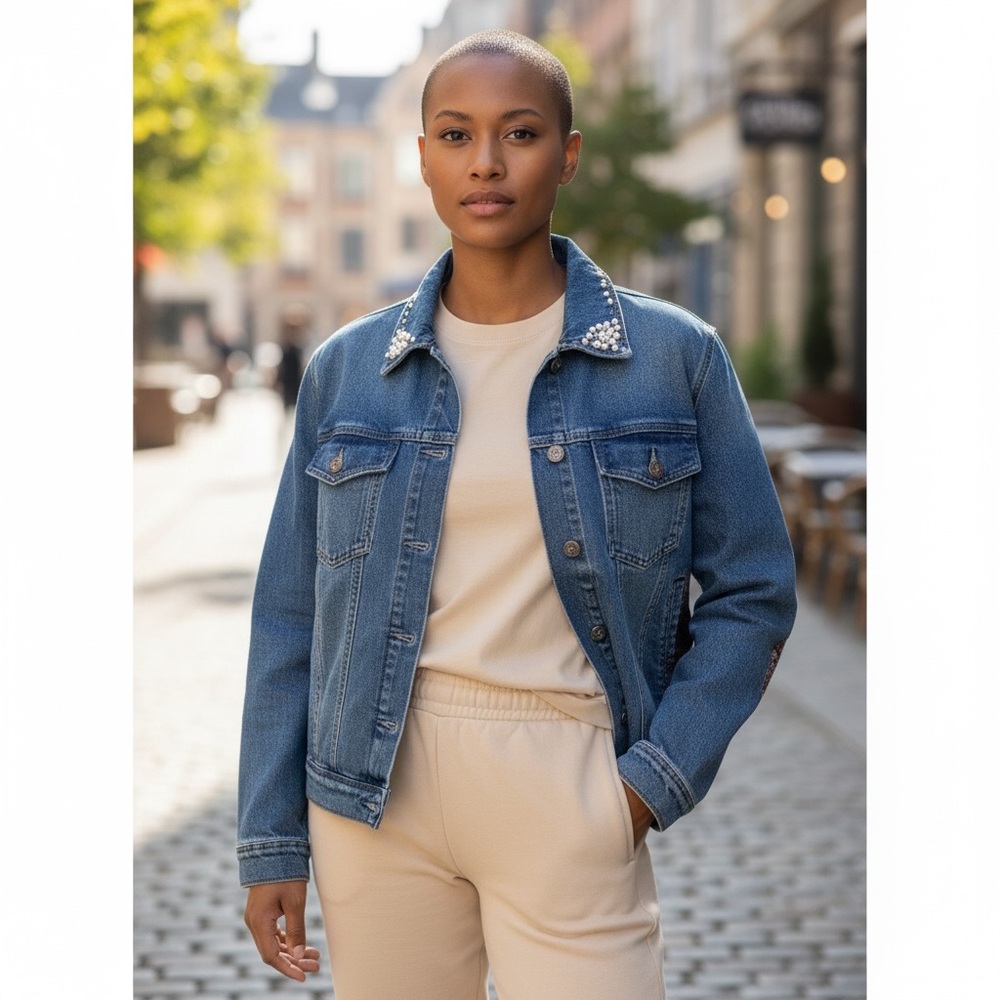 RE Generation by Celebrity Pink Jacket Womens Size XL Denim Jean Embellished New